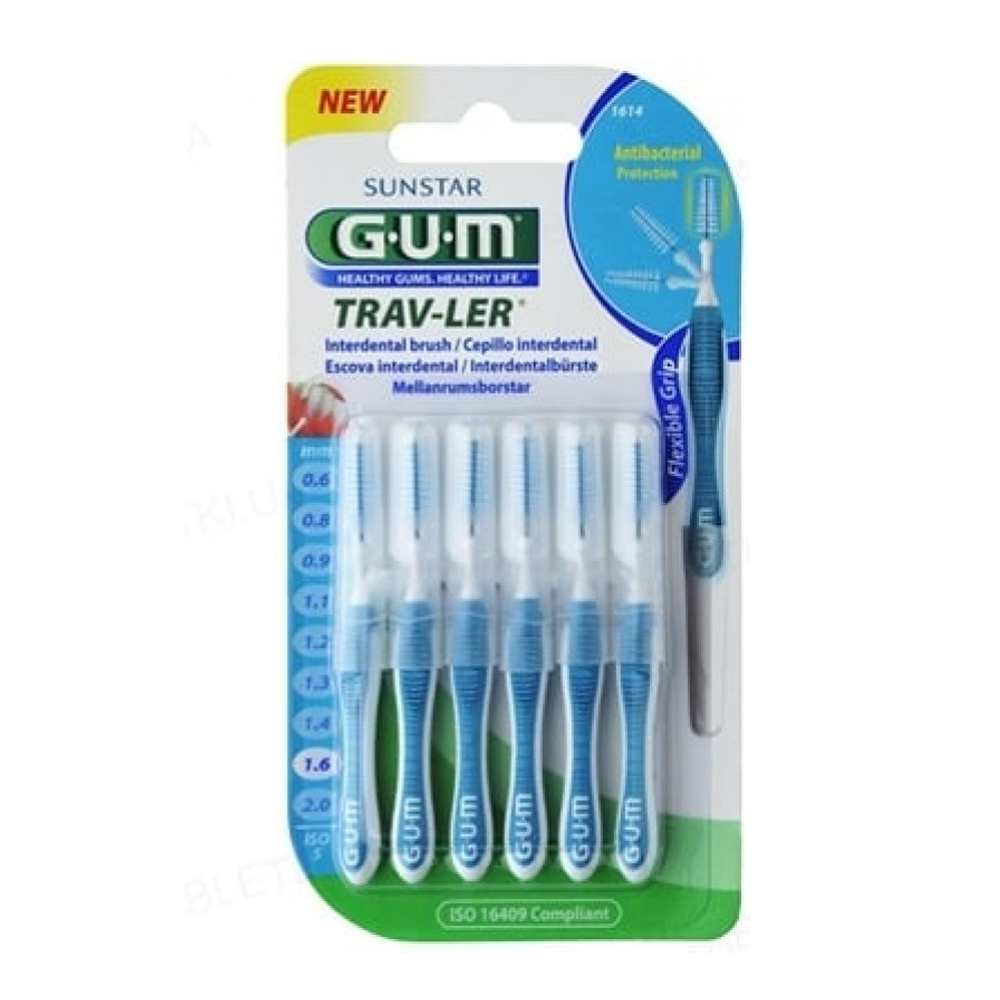 16465570_1733986966_76ef4bfcf747e5b25862a3f648c9a4b1 جي يو إم ترافلر فرش تنظيف بين الاسنان بمقاس 1.6ملم - 6 قطع - الصورة 1