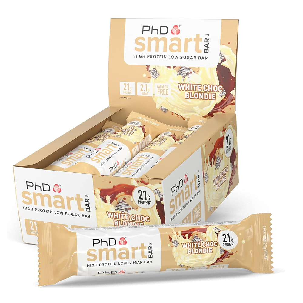 20143132_1742379854_7b31b6fcc4d5afff8668449ab5e1415f بي اتش دي سمارت بار البروتين بنكهة الشوكولاتة البيضاء - 64 جم*12 قطعة - الصورة 1