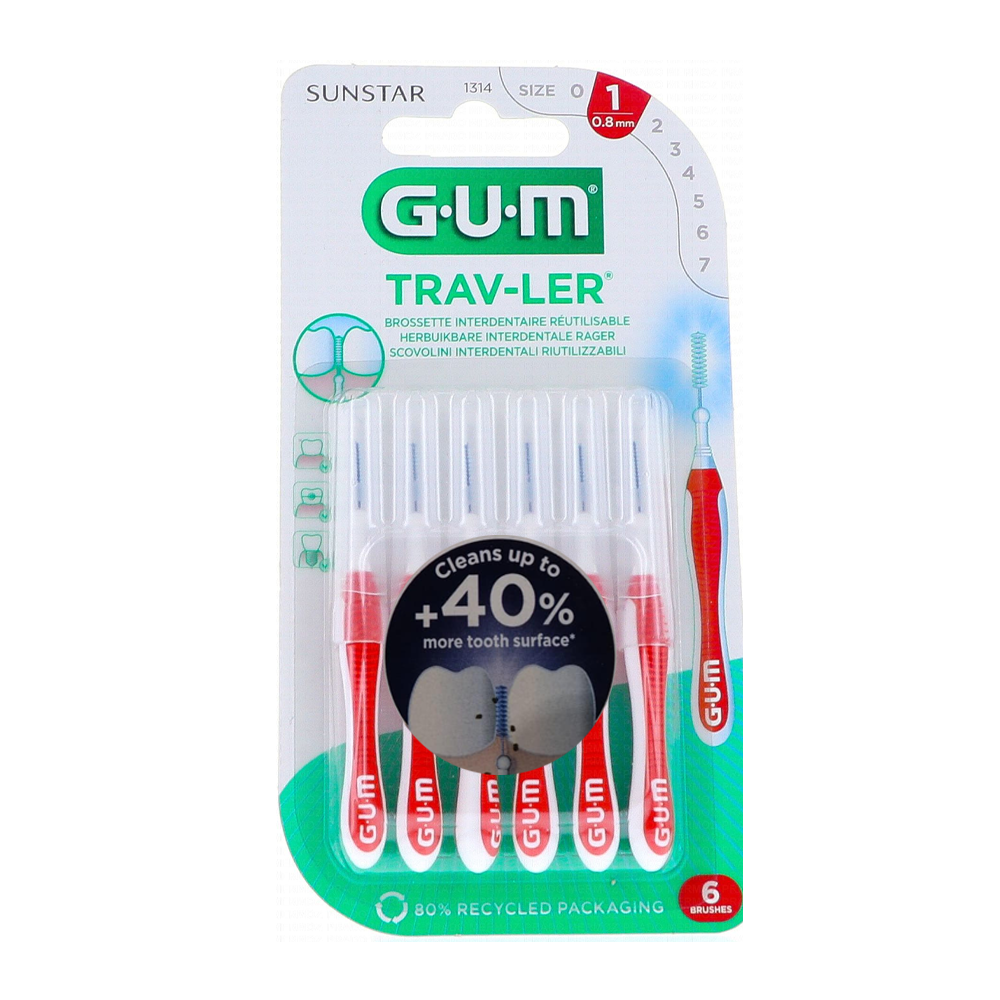 21648405_1753879728_cf828d80b12a2c5dac6026b6f60ee984 جي يو إم ترافلر فرش تنظيف بين الاسنان بمقاس 0.8 - 6 قطع - الصورة 1