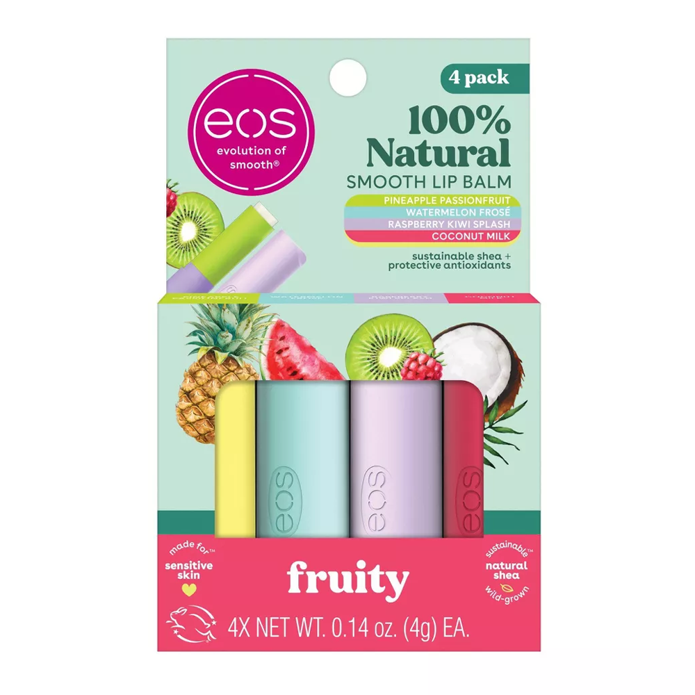 2185189_1730875685_5d19cf30b5a84fa951eb6ab5d3bb761e إي أو إس مرطب الشفاه الطبيعي 100% بنكهة الفواكه - 4 قطع - الصورة 1