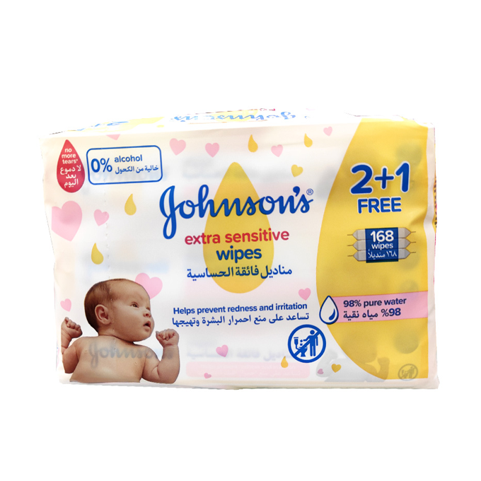25652846_JohnsonsExtraSensitiveBabyWipes-168Wipes-1 مناديل مبللة فائقة الحساسية للأطفال من جونسون - 168 منديل - الصورة 1