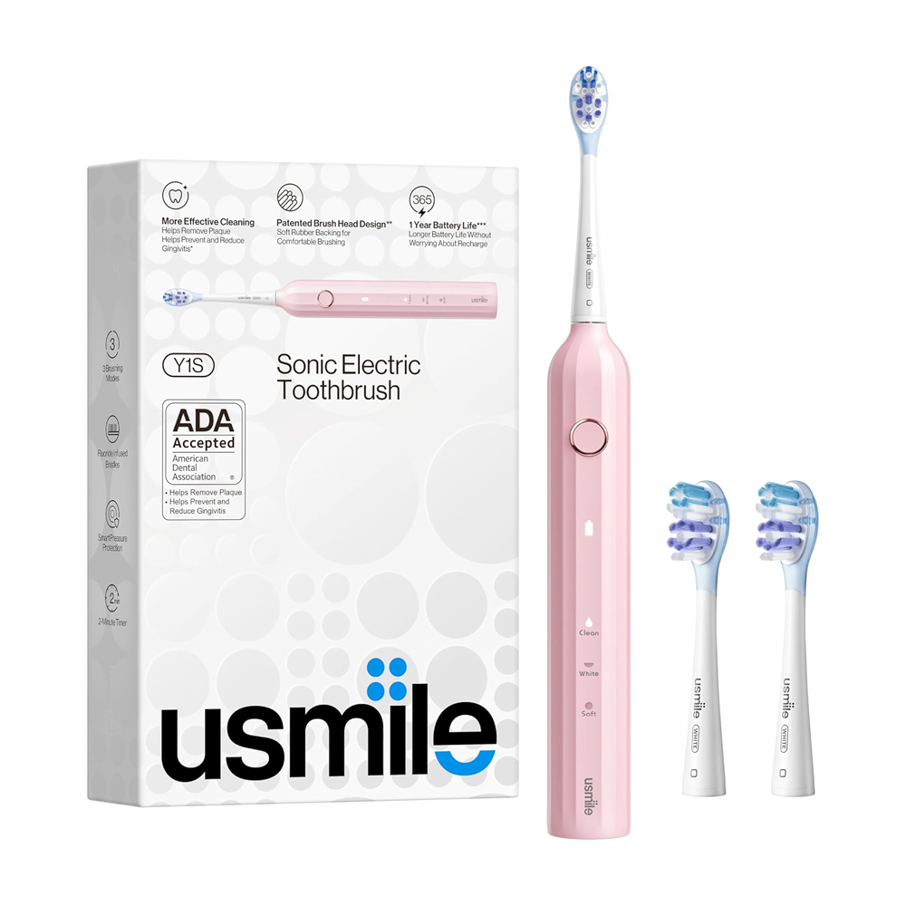 25684682_1733989760_3f27ab332a53ad5f2ee4c7d508587057 يوسمايل فرشاة أسنان الكترونية واي 1 إس وردي - 3 فرش - الصورة 1