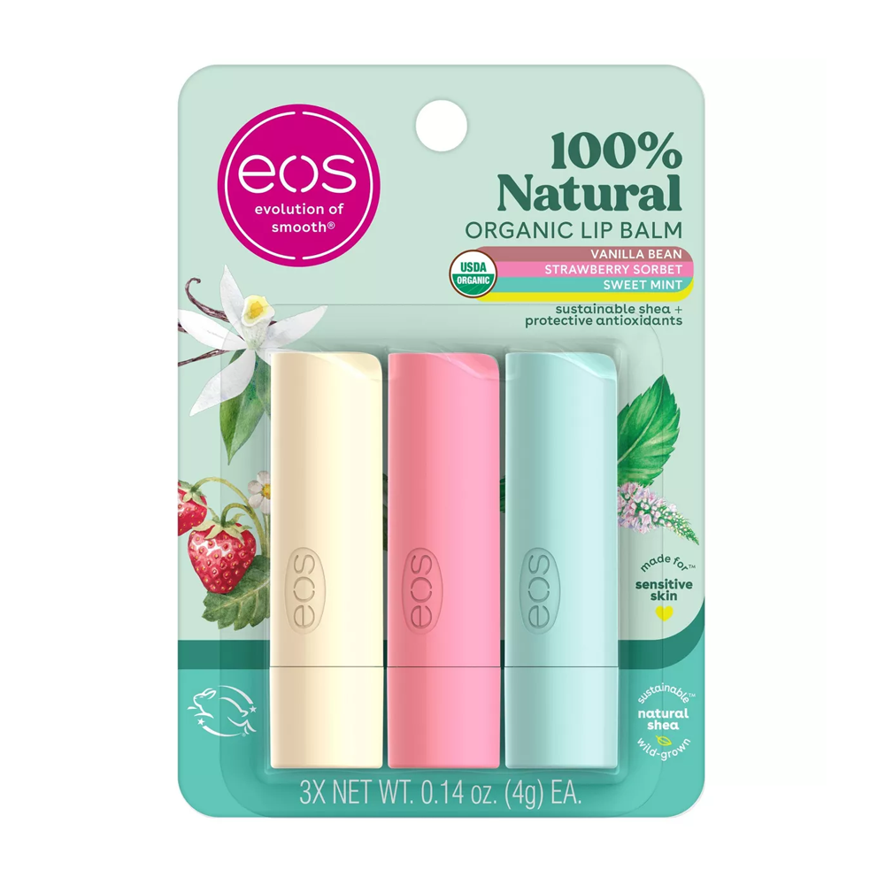 38520731_1730875104_227de02c495363941fb53ff70a864677 إي أو إس مرطب الشفاه الطبيعي و العضوي 100% - 3 قطع - الصورة 1