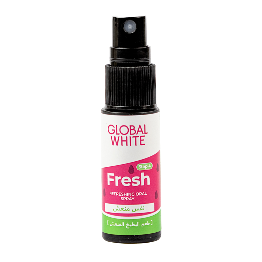 53494940_1709125438_e93604a6e1315c09359f2680f4c41e1c بخاخ معطر للفم بطعم البطيخ المنعش من جلوبال وايت - 15مل - الصورة 1