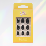 ⁦أظافر صناعية لصق ذاتي أسود لامع شكل أوفال (7) من جليتز⁩ - الصورة ⁦2⁩