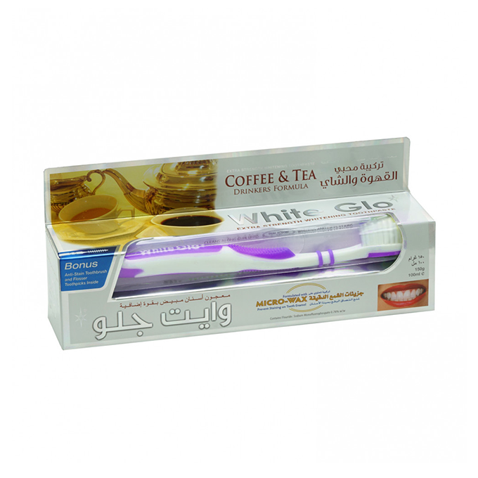 87245469_CoffeeandTeaDrinkersFormulaWhiteningToothpasteWithFreeToothbrush-WhiteGlo معجون أسنان مبيض بقوة إضافية من وايت قلو - 150جم - الصورة 1