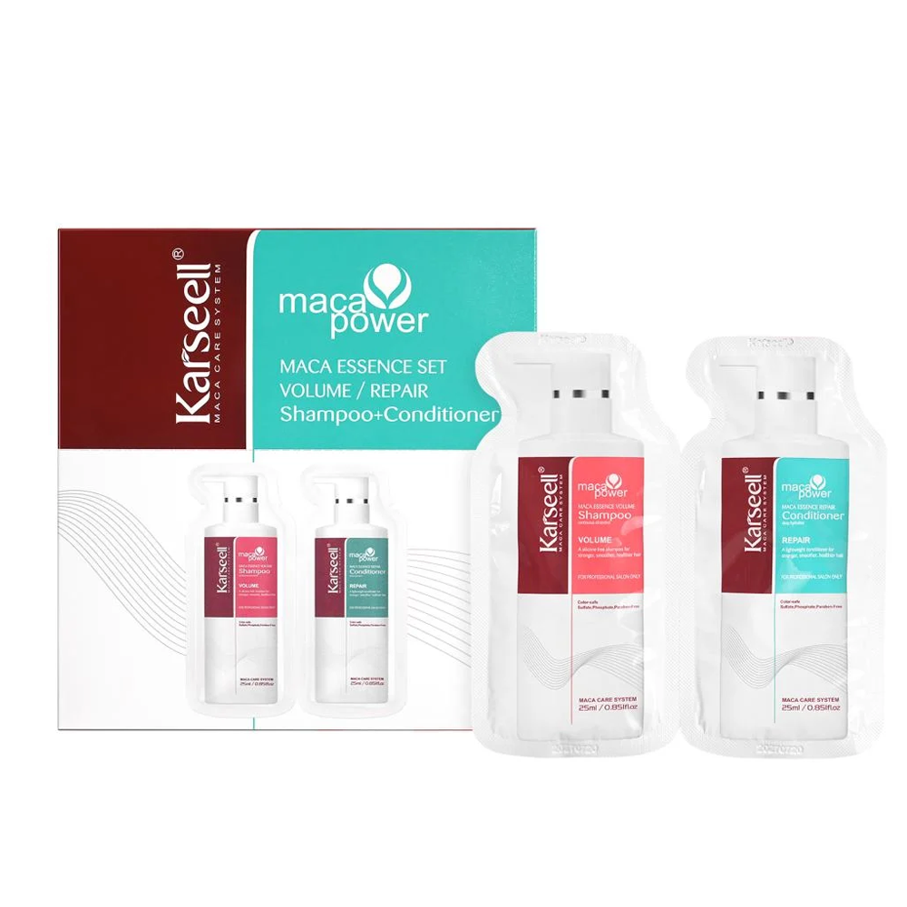 91468525_1744614394_de67b28f149c3d4d66e08a5733b72729 كارسيل اظرف شامبو وبلسم بخلاصة الماكا لتكثيف وإصلاح الشعر - 24 ظرف - الصورة 1