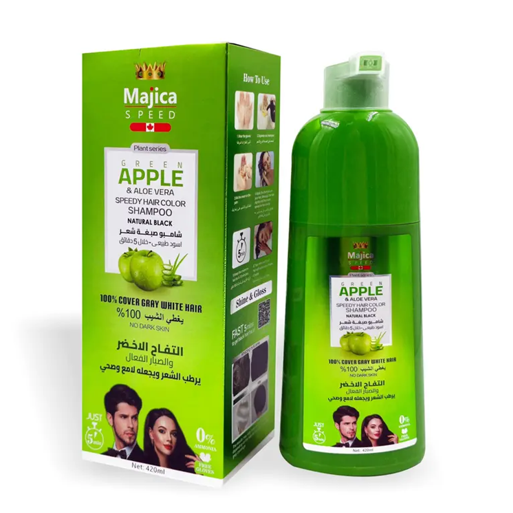 99295887_1729156448_7402db5ca032c85e8a3bc9543d39a92f ماجيكا شامبو صبغة شعر بالتفاح الأخضر والصبار الفعال - أسود طبيعي - 420مل - الصورة 1